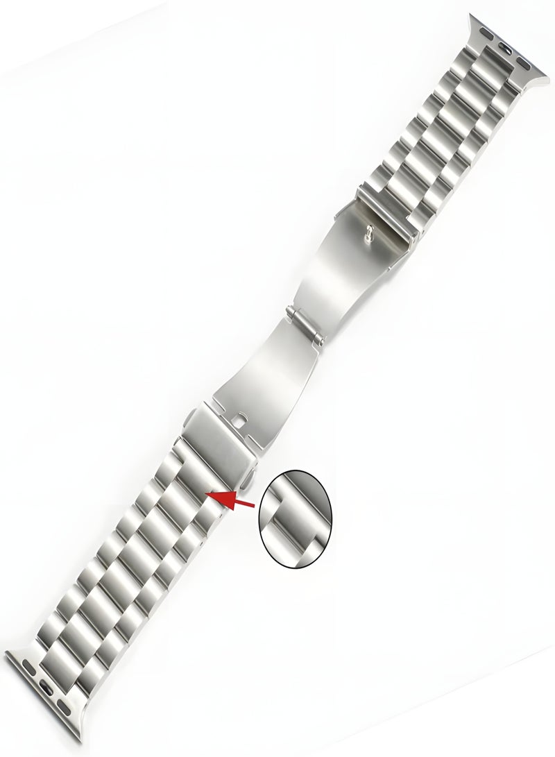 Premium Stainless Steel Band for Smart Watches 42–49mm with Double Button Butterfly Clasp – Secure & Elegant Design Metal Straps Compatible with Apple Watch Straps 42mm 44mm 45mm 46mm 49mm, Stainless Steel Business Band Compatible with iWatch Series 10 9 8 7 6 5 4 3 2 1 SE/ SE2 Ultra 2/ Ultra - Silver - Image 2